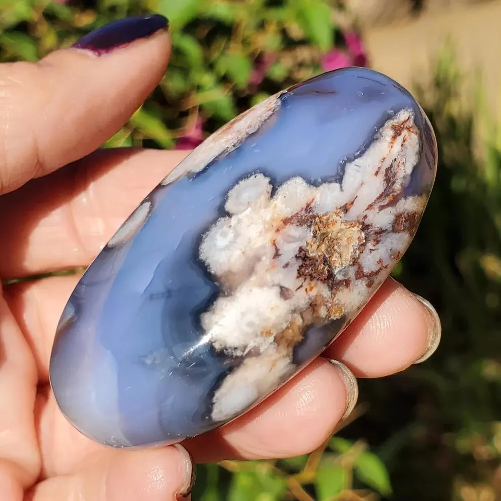 Blue Flower Blossom Agate Translucent Palmstone Crystal 66 grams
